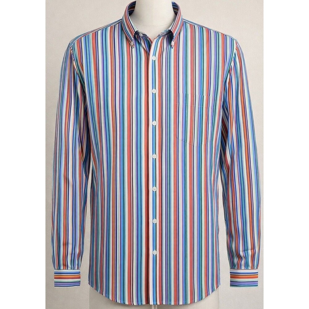 Alan Flusser Shirt Mens XXL Multicolor Striped‎ Button Down Preppy Golf Casual